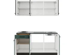 Sale Optifit Rimini409/Verona405 Miniküche 150 cm Rillendekor Nussbaum / Steingrün