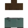 Optifit Miniküchen|Kühlschränke<Rimini409/Verona405 Miniküche 150 cm Rillendekor Nussbaum / Steingrün