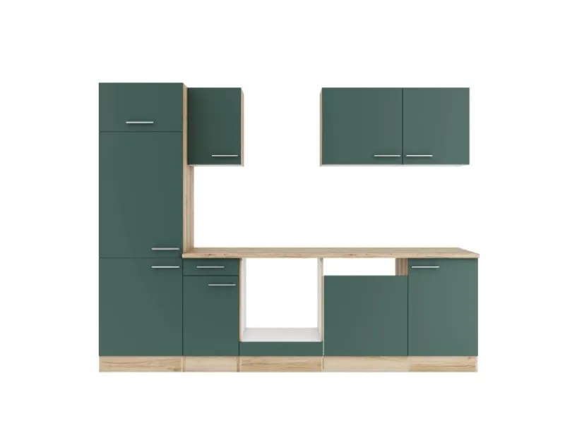 Optifit Savona405 Küchenzeile 270 cm ohne E-Geräte Steingrün< Kühlschränke
