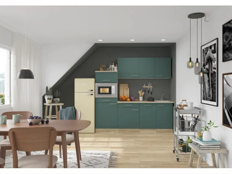Best Optifit Savona405 Küchenzeile 210 cm Steingrün