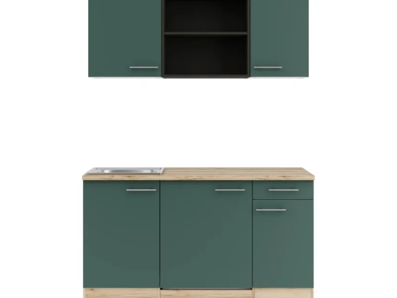 Optifit Savona405 Miniküche 150 cm Steingrün< Miniküchen|Kühlschränke