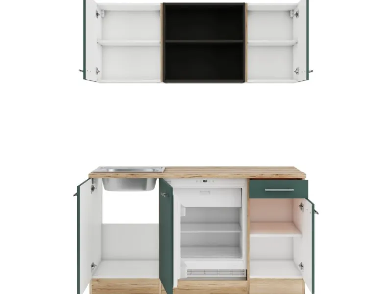 Optifit Savona405 Miniküche 150 cm Steingrün< Miniküchen|Kühlschränke