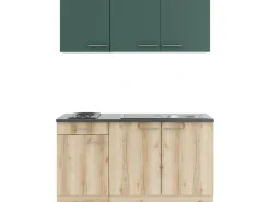 Optifit Miniküchen|Kochfelder<Savona405/Livorno290 Miniküche 150 cm Steingrün / Wildeiche Nachbildung