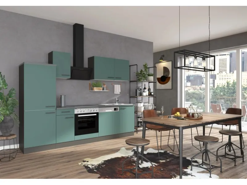 Clearance Optifit Verona405 Küchenzeile 270 cm ohne E-Geräte Steingrün