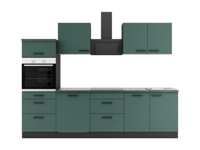 Outlet Optifit Verona405 Küchenzeile 270 cm ohne E-Geräte Steingrün