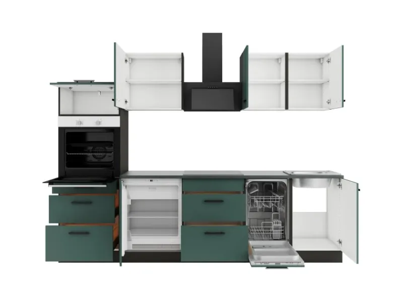 Outlet Optifit Verona405 Küchenzeile 270 cm ohne E-Geräte Steingrün