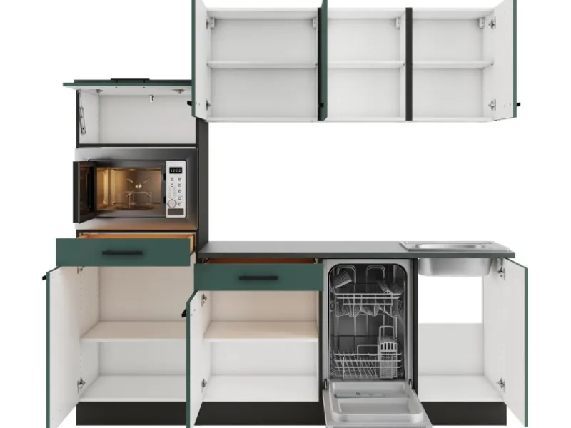 Outlet Optifit Verona405 Küchenzeile 210 cm Steingrün