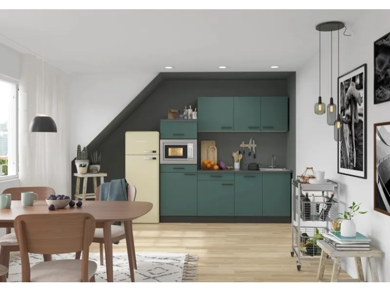Outlet Optifit Verona405 Küchenzeile 210 cm Steingrün