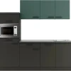 Optifit Winkelküchen<Verona405/Madrid420 Küchenzeile 210 cm Steingrün / Anthrazit