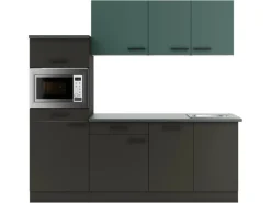 Optifit Winkelküchen<Verona405/Madrid420 Küchenzeile 210 cm Steingrün / Anthrazit