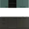 Optifit Kühlschränke|Winkelküchen<Verona405/Madrid420 Küchenzeile 210 cm Steingrün / Anthrazit