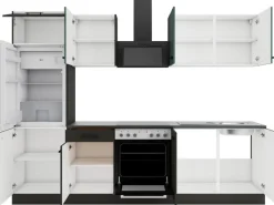 Optifit Verona405/Madrid420 Küchenzeile 270 cm Steingrün / Anthrazit< Kochfelder|Kühlschränke