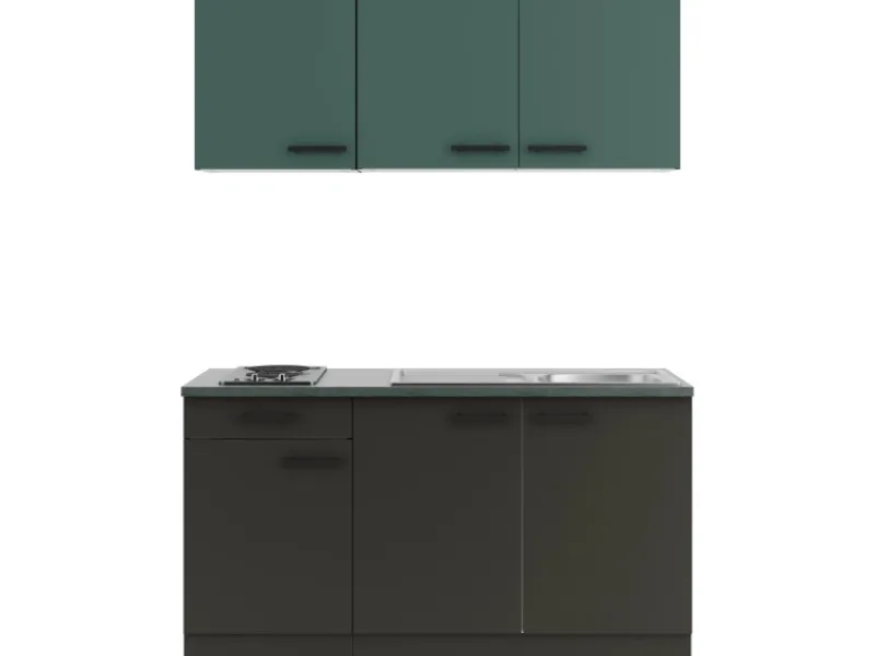 Optifit Miniküchen|Kochfelder<Verona405/Madrid420 Miniküche 150 cm Steingrün / Anthrazit
