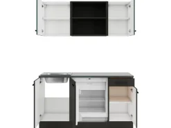 Optifit Miniküchen|Kühlschränke<Verona405/Madrid420 Miniküche 150 cm Steingrün / Anthrazit
