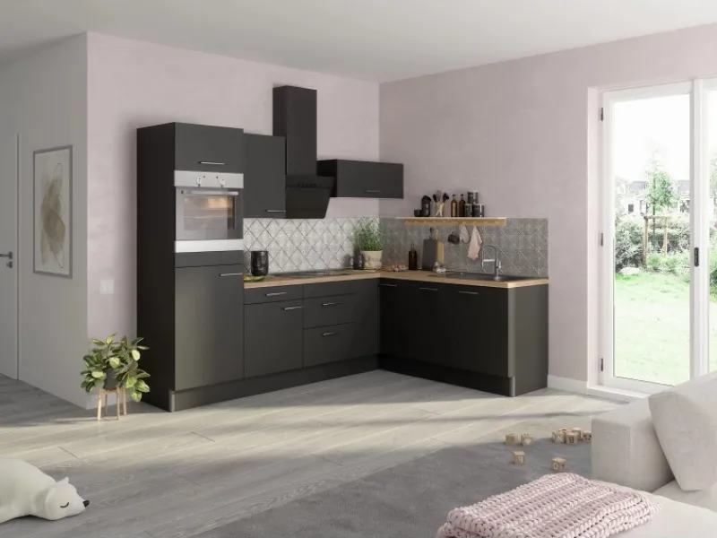 Optifit Winkelküchen<Winkelküche Optikoncept Ingvar ohne E-Geräte 270 cm Anthrazit