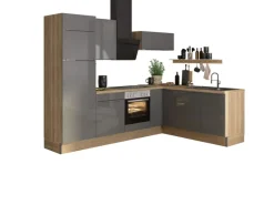 Optifit Winkelküche Optikoncept Linus 270 cm Anthrazit-Wildeiche Nachb.< Besteckkästen|Herde
