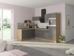 Optifit Winkelküchen|Besteckkästen<Winkelküche Optikoncept Jonte ohne E-Geräte 270 cm Anthrazit-Wildeiche