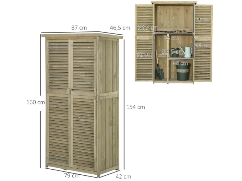 Best Outsunny Gartenschrank mit Asphaltdach 4 Fächer 87 x 46,5 x 160 cm