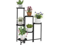 Outsunny  Pflanzenständer Metall Schwarz 60L x 40B x 80H cm< Töpfe