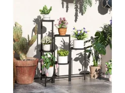 Outsunny  Pflanzenständer Metall Schwarz 60L x 40B x 80H cm< Töpfe