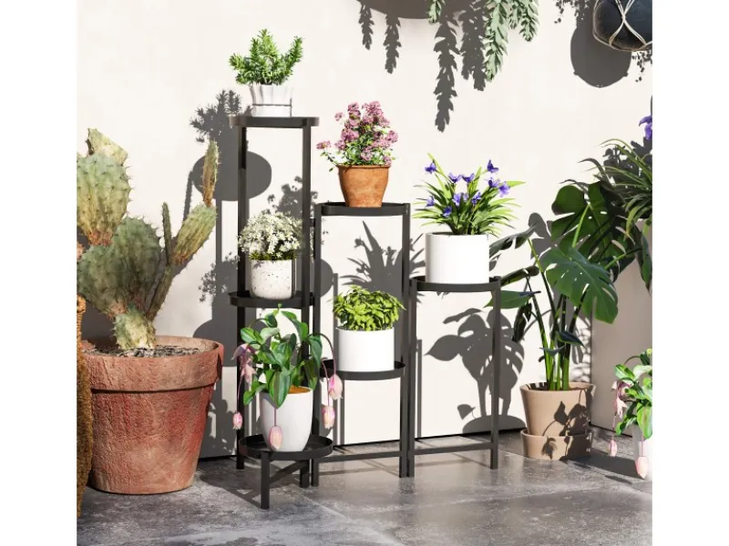 Outsunny Pflanzenständer Metall Schwarz 60L x 40B x 80H cm< Töpfe