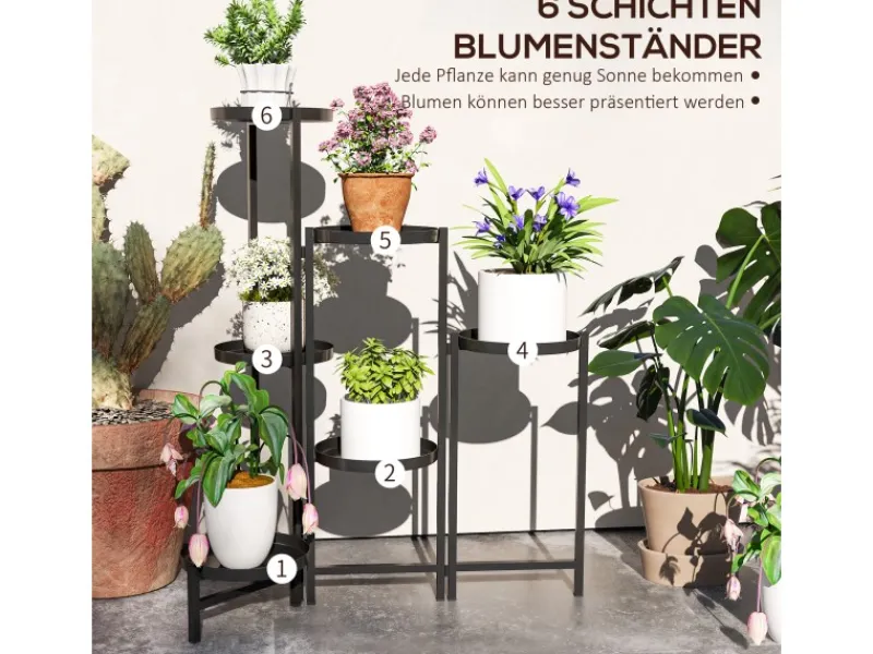 Outsunny Pflanzenständer Metall Schwarz 60L x 40B x 80H cm< Töpfe