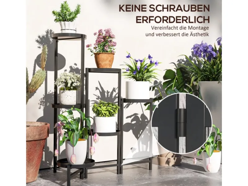 Outsunny Pflanzenständer Metall Schwarz 60L x 40B x 80H cm< Töpfe