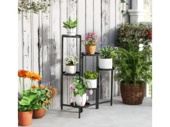 Outsunny Pflanzenständer Metall Schwarz 60L x 40B x 80H cm< Töpfe