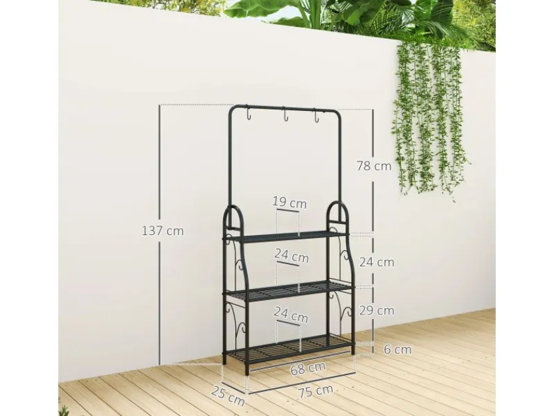 Outsunny Töpfe< Pflanzenständer Metall Schwarz 75L x 25B x 137H cm
