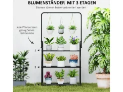 Outsunny Töpfe< Pflanzenständer Metall Schwarz 75L x 25B x 137H cm