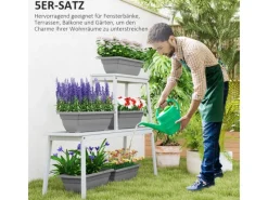 Outsunny Pflanztöpfe Kunststoff 5er Set Blumentopf aus Kunststoff Grau< Töpfe