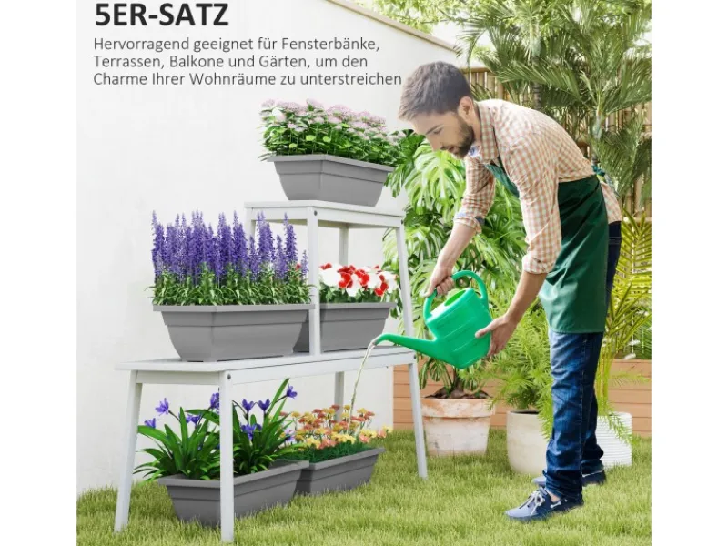 Outsunny Pflanztöpfe Kunststoff 5er Set Blumentopf aus Kunststoff Grau< Töpfe