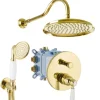 Discount PaulGurkes Duschsystem Unterputz Gold Einhandmischer Nostalgie Retro Landhausstil Dusch-Set 25cm