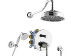 PaulGurkes Nostalgie Duschsystem Set Komplett Regendusche mit Grundkörper< Einhebelmischer