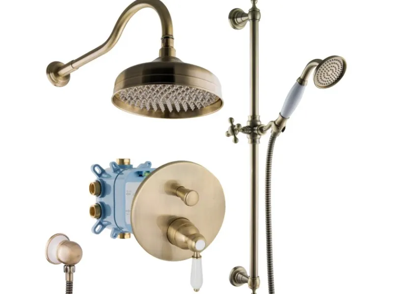 PaulGurkes Einhebelmischer<Unterputz Nostalgie Retro Antik Regendusche Set Messing Bronze