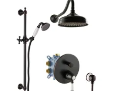 PaulGurkes Unterputz Retro Duschsystem schwarze Duscharmatur Nostalgie Set< Einhebelmischer