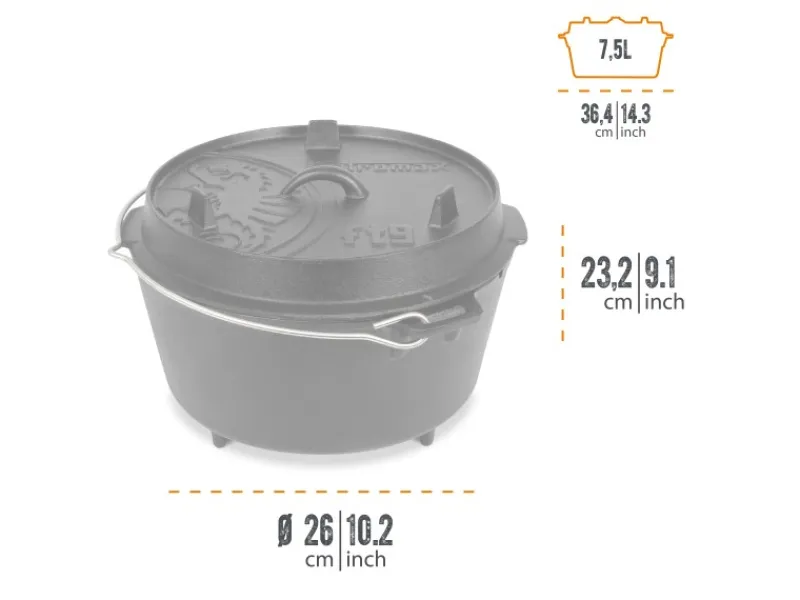Petromax Dutch Oven FT9 Schwarz mit Standfüßen 7,5 l Ø 23,9 cm< Herde|Töpfe
