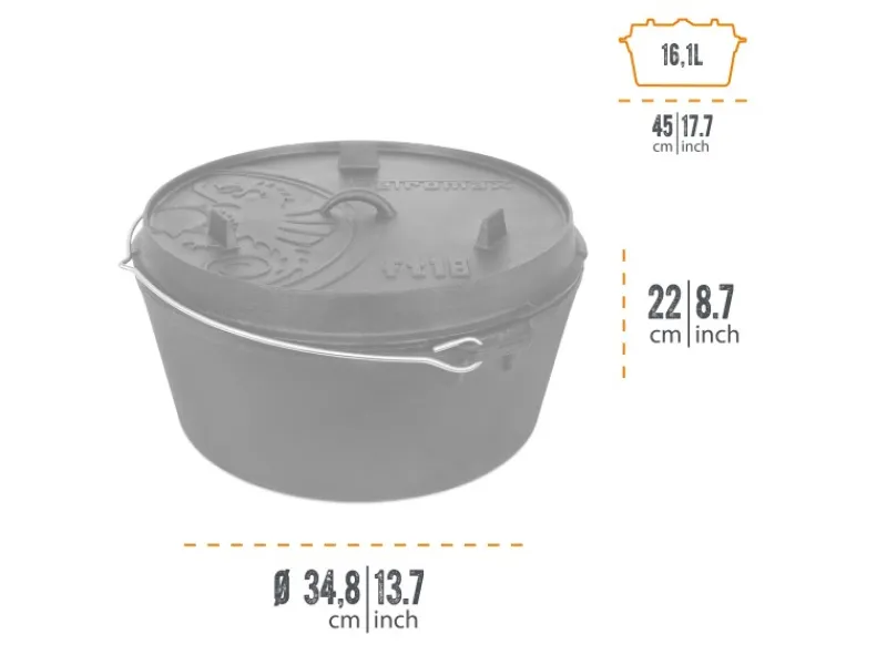 Petromax Dutch Oven FT18 Schwarz mit Standfüßen ca. 17,3 l< Herde|Töpfe