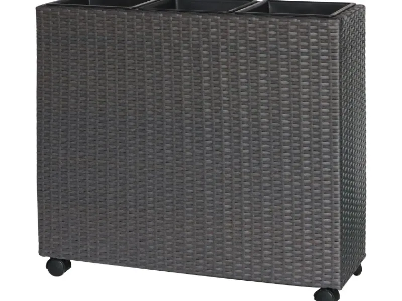 Pflanzkasten mit Rollen Polyrattan Anthrazit-Schwarz 82 cm x 28 cm x 72 cm< Töpfe