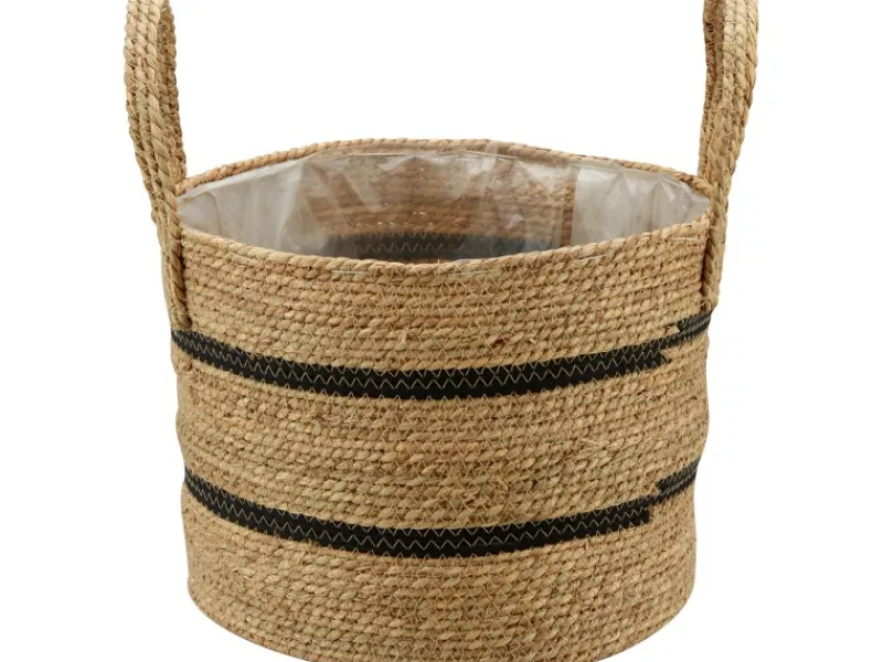 Pflanzkorb Ø 24 cm Natur-Schwarz Seegras< Töpfe