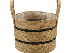Pflanzkorb Ø 32 cm Natur-Schwarz Seegras< Töpfe