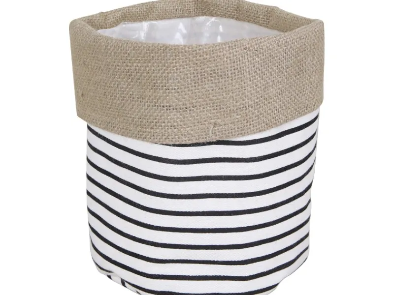 Pflanzkorb Gestreift Baumwolle Ø 15 cm x 15 cm Schwarz-Weiß< Töpfe