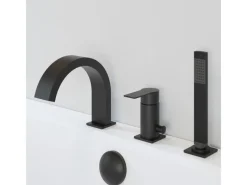 Outlet pianura Dreiloch-Wannenrand-Einhebelmischer Giulia inkl. Brausegarnitur in Schwarz Matt