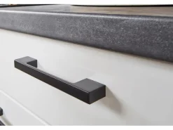 Pino Eckküche 440 cm Weiß Hochglanz Anschlag rechts Arbeitsplatte Beton Grafit< Winkelküchen