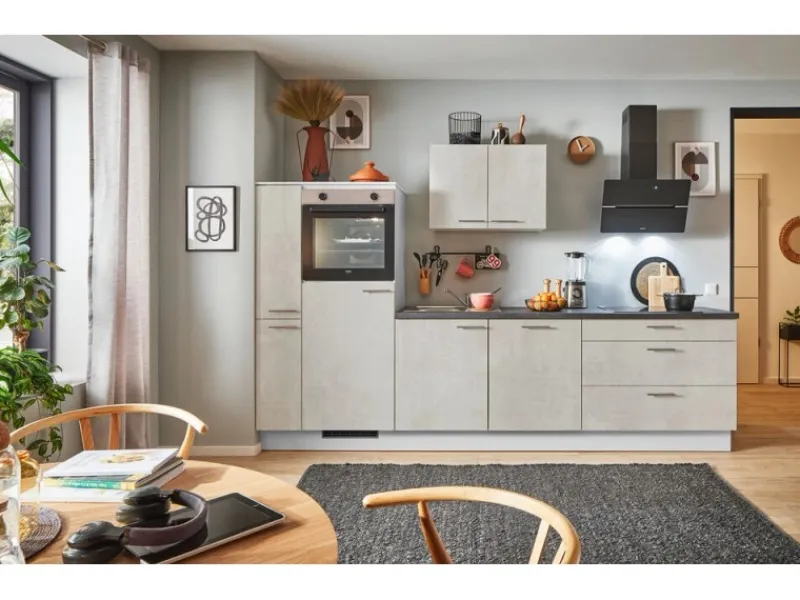 Best Pino Küchenzeile 310 cm Beton Weißgrau Anschlag links 1 Geräte-. 1 Seitenschrank