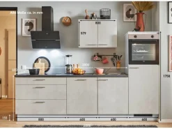 Sale Pino Küchenzeile 260 cm Beton Weißgrau Anschlag rechts 1 Geräteschrank