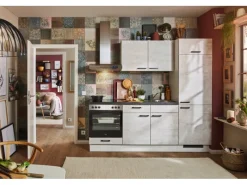 Pino Küchenzeile 220 cm Beton Weißgrau Anschlag rechts 1 Geräteschrank< Kühlschränke