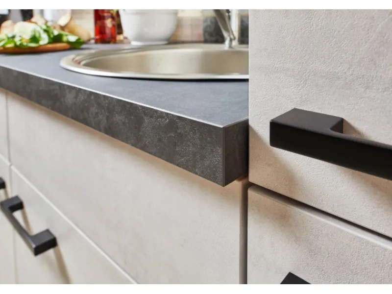 Pino Küchenzeile 220 cm Beton Weißgrau Anschlag rechts 1 Geräteschrank< Kühlschränke