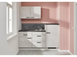 Hot Pino Küchenzeile 180 cm Beton Weißgrau Anschlag rechts 1 Geräteschrank