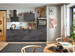 Pino Küchenzeile 250 cm Beton Grafitgrau Anschlag rechts 1 Geräteschrank< Kühlschränke